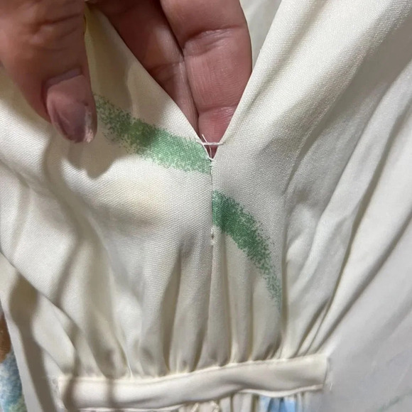 Vtg 7os Womens White Hawaiian Kaftan Summer Midi Dress 14 Elastic Waist String - Picture 7 of 16